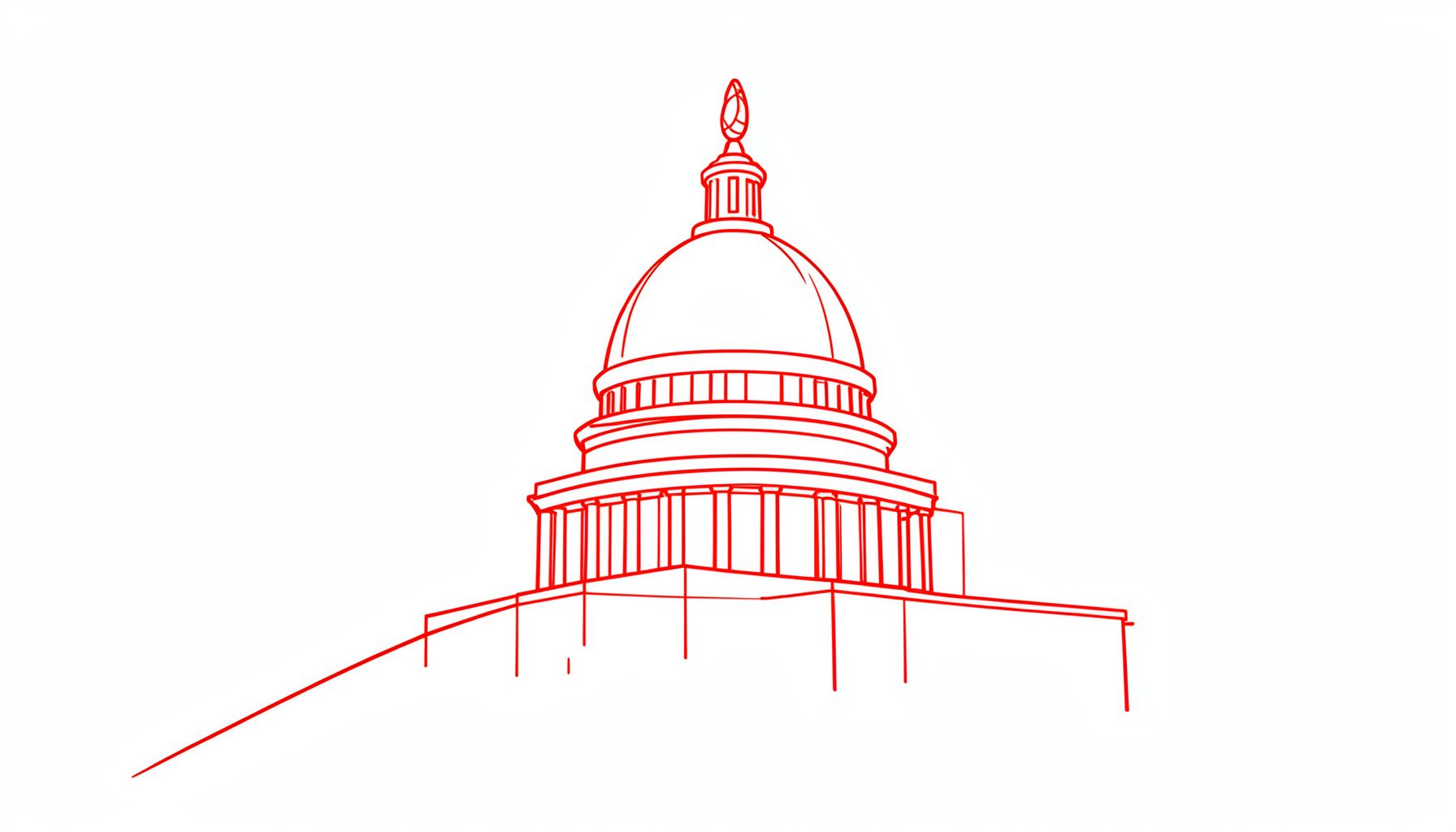 Minimalist line art of the Capitol dome outline with a lacrosse ball arcing across the foreground