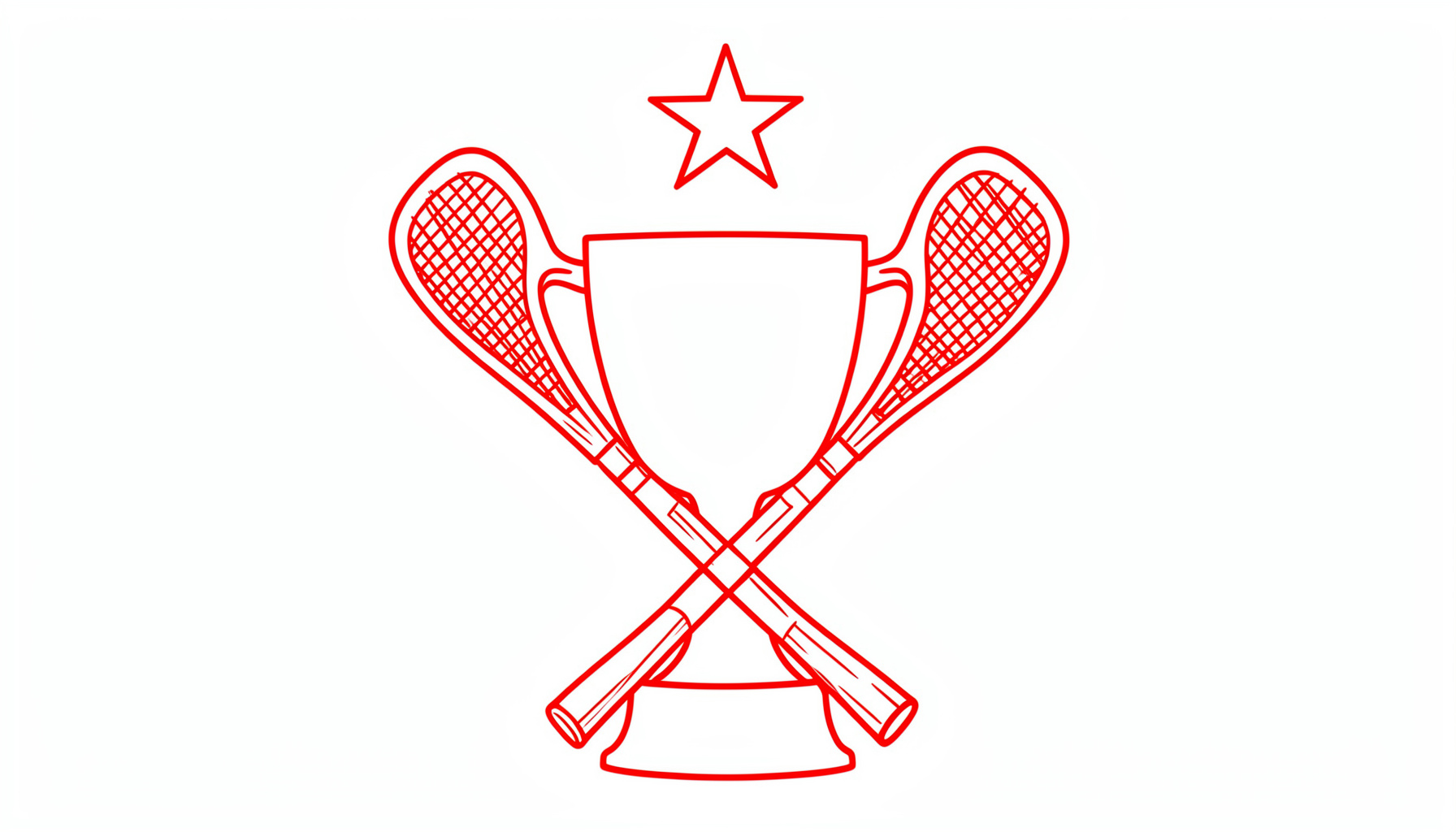 Line drawing of a championship trophy silhouette with crossed lacrosse sticks and a star above