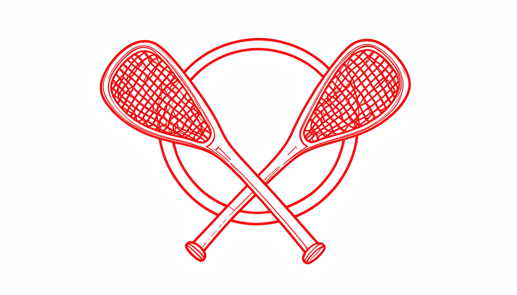 Simple line illustration of two lacrosse sticks crossing at center field, with a circular tournament emblem behind them